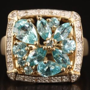 10k Zircon and Diamond Gold Ring